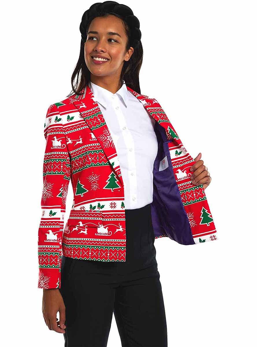 Women's Red Christmas Blazer - Festive Holiday Jacket Teminis.lt