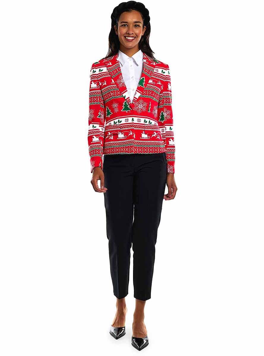 Women's Red Christmas Blazer - Festive Holiday Jacket Teminis.lt
