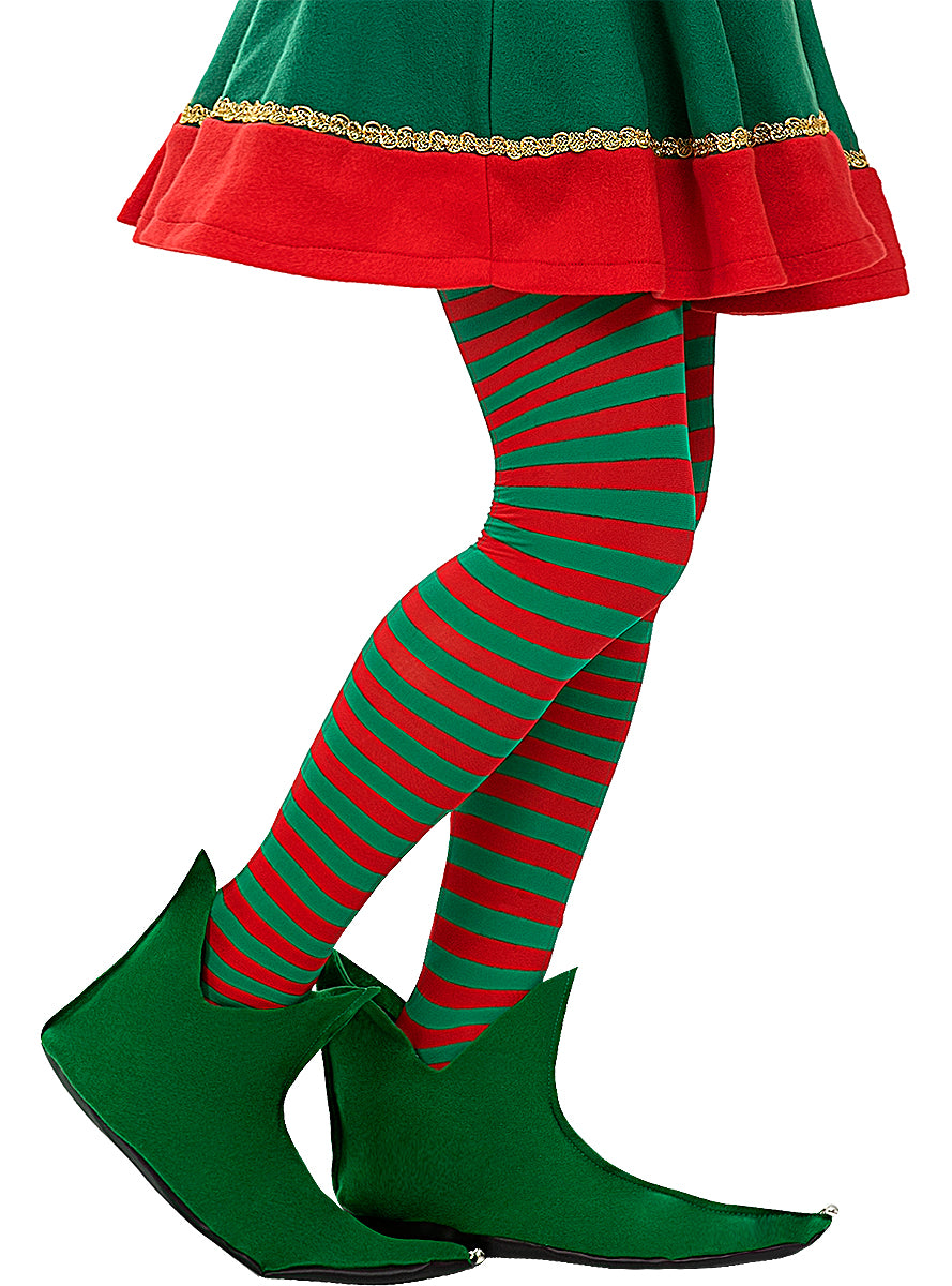 Festive Red & Green Striped Elf Tights for Women Teminis.lt