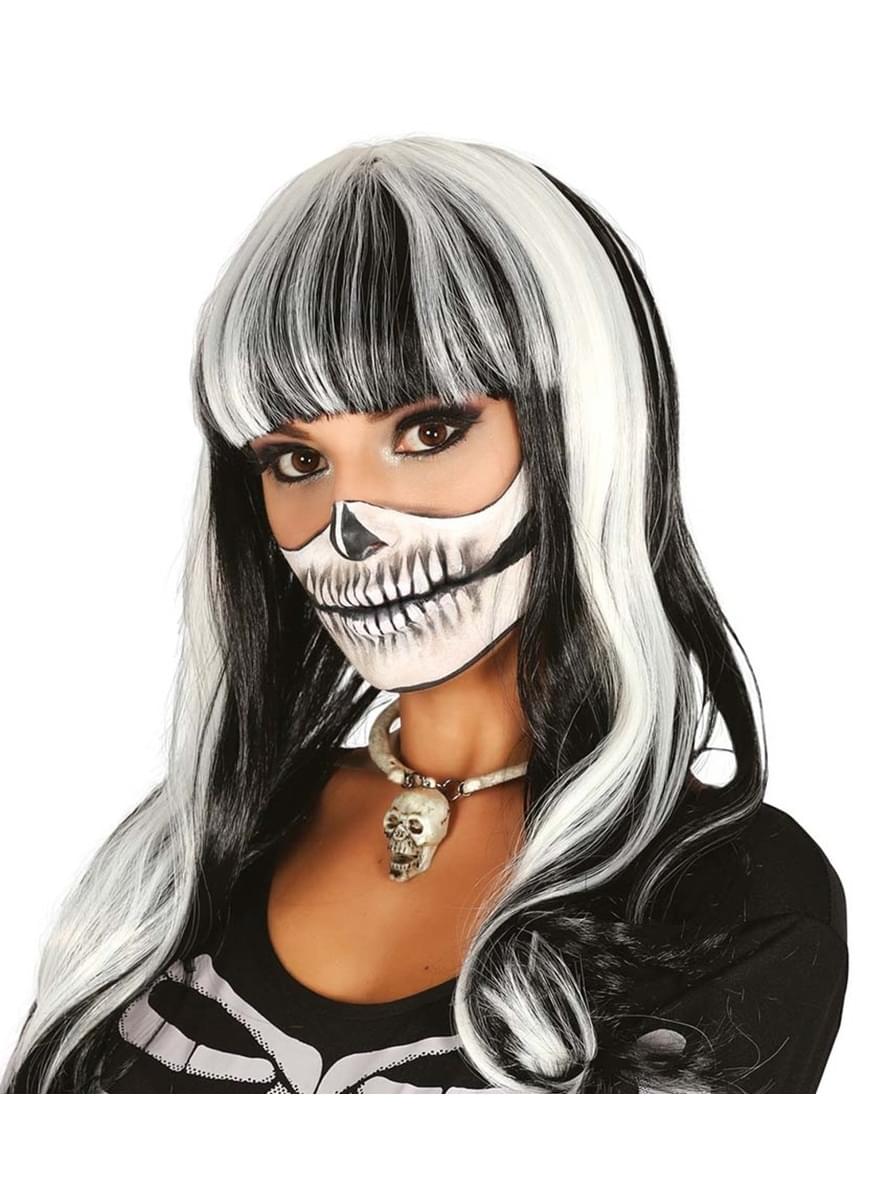 Skeleton white and black smooth wig for women - Teminis.lt