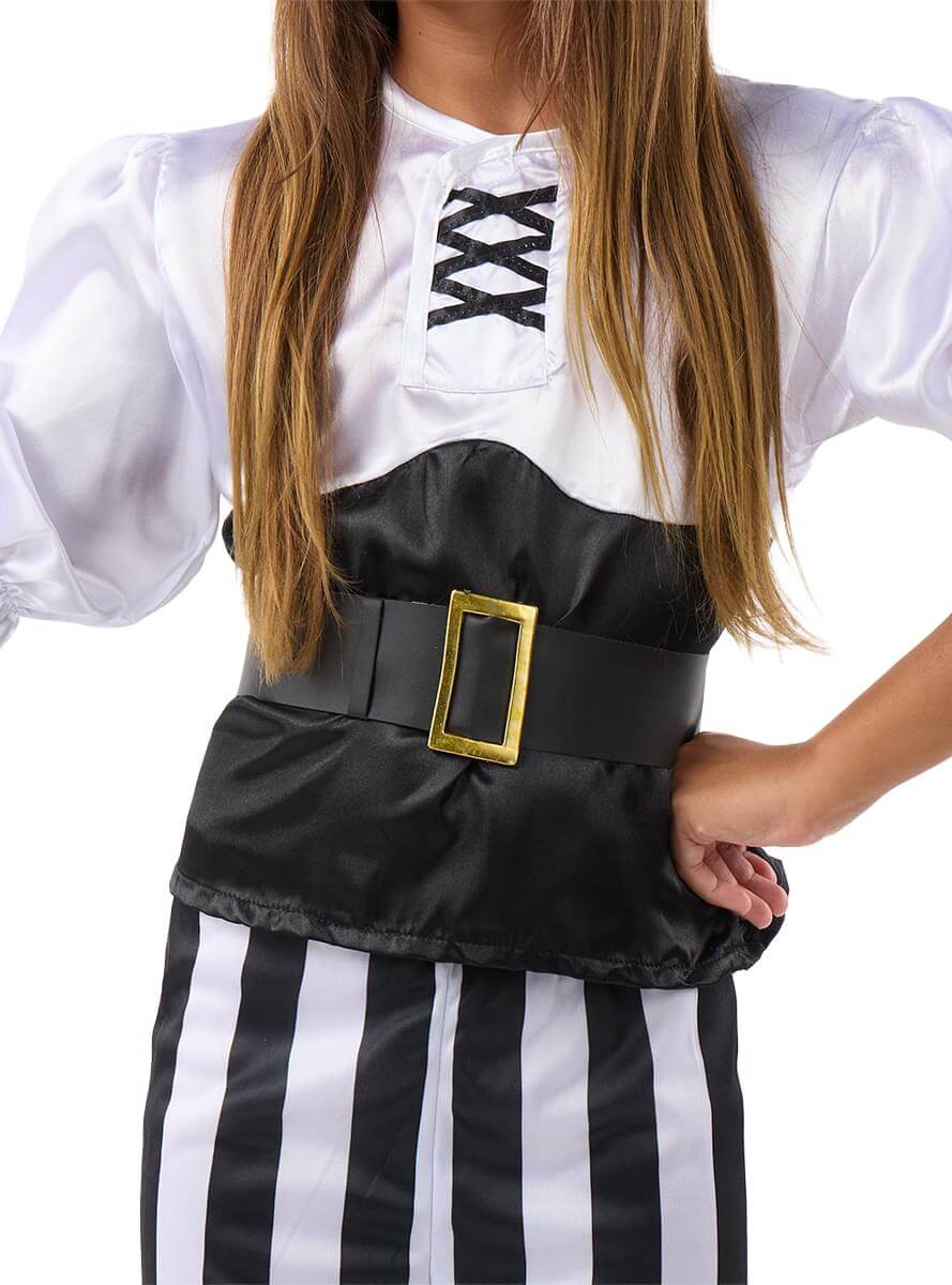 Dryžuotas pirato kostiumas mergaitėms – juodai baltas derinys