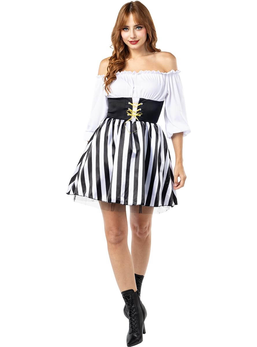 Striped Pirate Costume for Women – Black & White Dress
