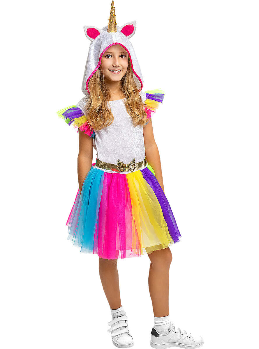 Vienaragio kostiumas mergaitėms – stebuklinga suknelė su gobtuvu ir diržu