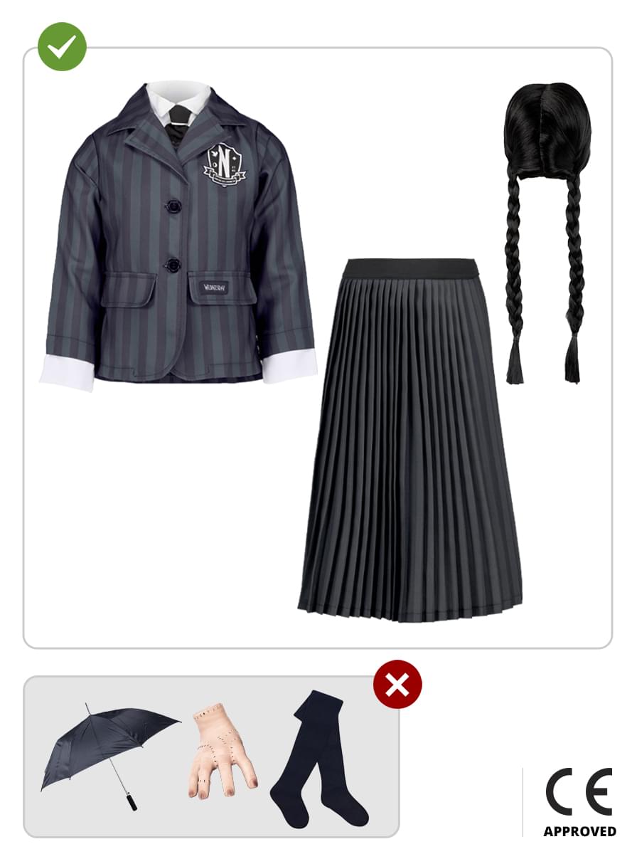 Wednesday Addams Girls Costume – Official Netflix Uniform Dress Teminis.lt
