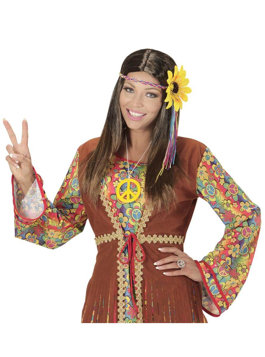 Woman's Hippy Wig with Sunflower - 60's Party Accessory Teminis.lt