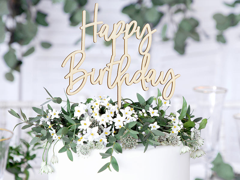Wooden topper Happy Birthday - Teminis.lt