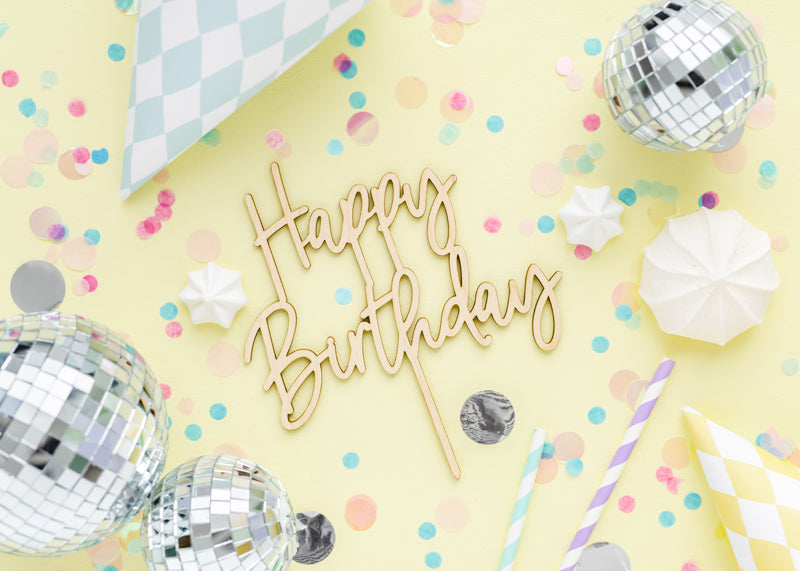Wooden topper Happy Birthday - Teminis.lt