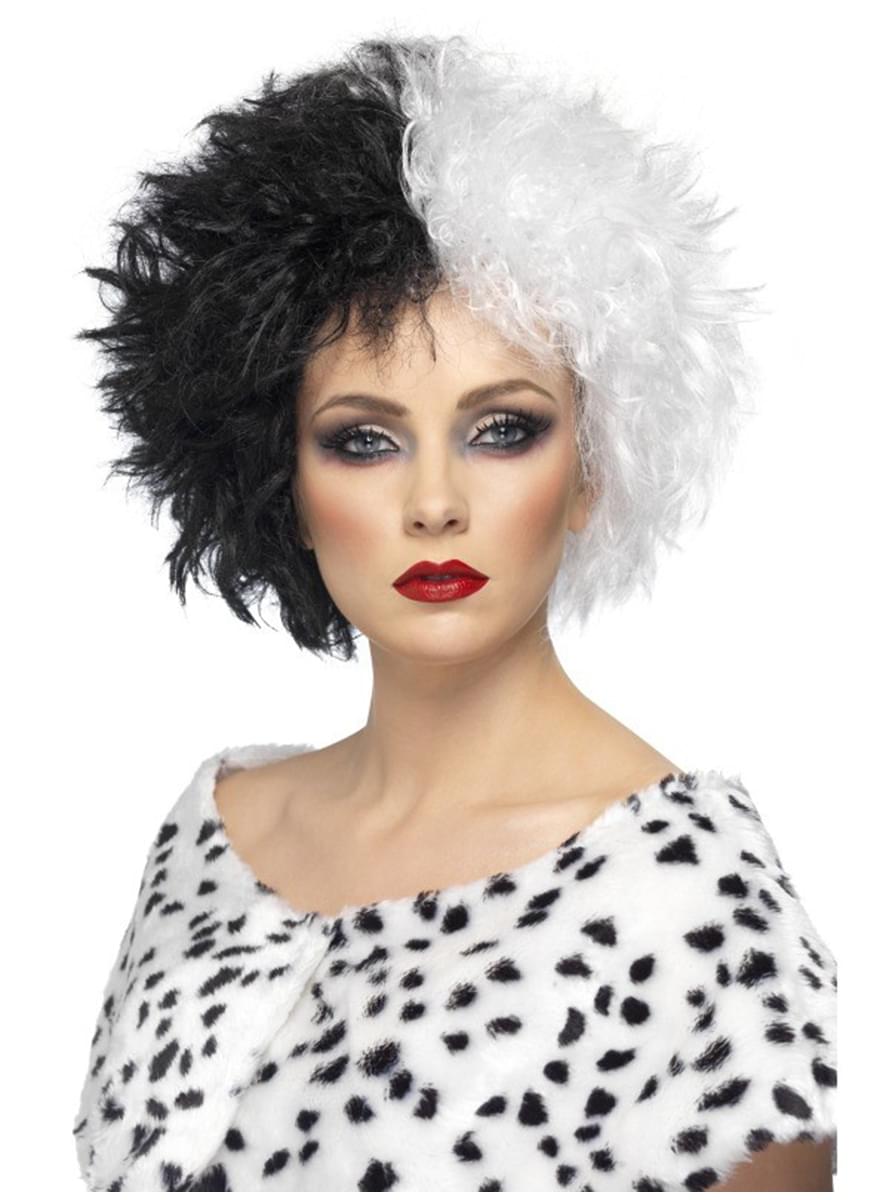 Juodai baltas Cruella perukas