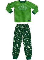 Žalia „PJ Masks“ pižama su Gekono simboliu ir raštais.