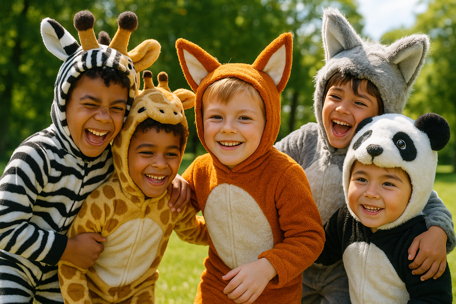 Generate a new picture with boys wearing animal costumes