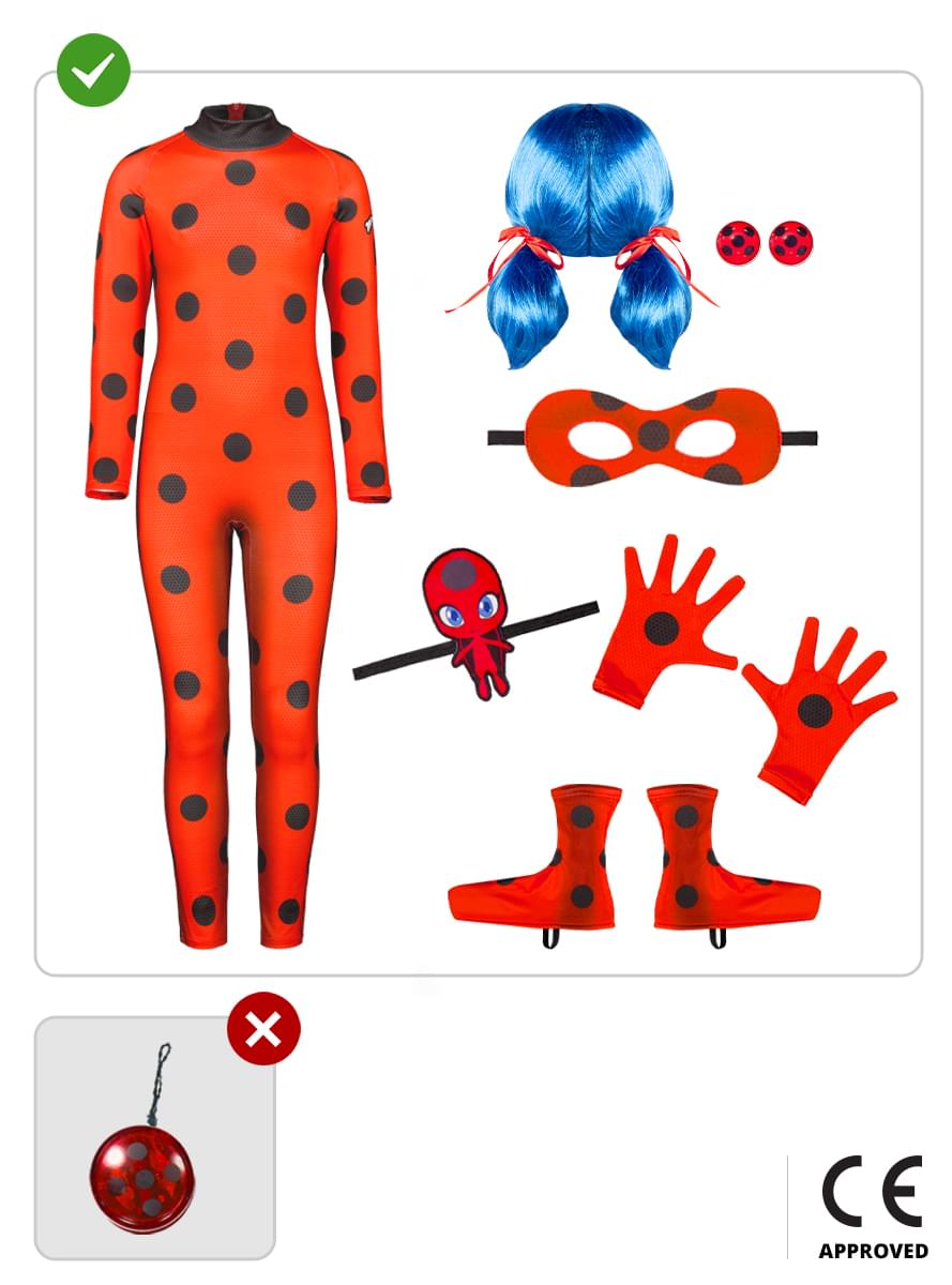 Oficialiai licencijuotas Miraculous Ladybug kostiumas su priedais mergaitėms