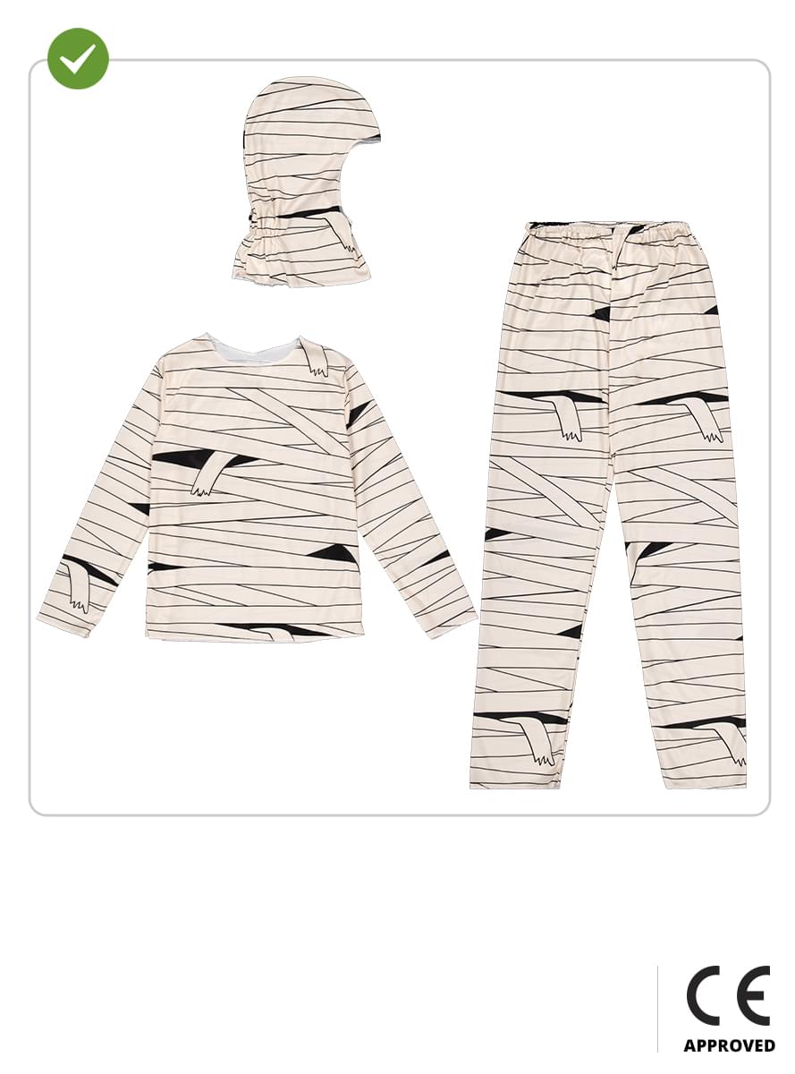 Mummy Costume for Kids with Bandages - Shirt, Pants & Hood