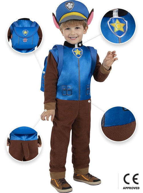 Paw Patrol Chase Costume for Boys - Official Jumpsuit & Hat