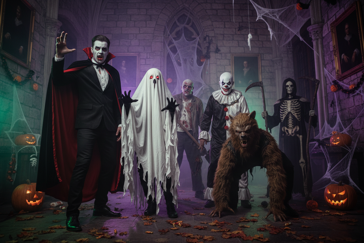 people wearing Scarry halloween costumes