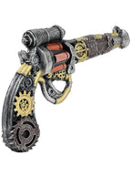 „Steampunk“ stiliaus dekoratyvinis pistoletas su dantraščiais ir vamzdeliais.