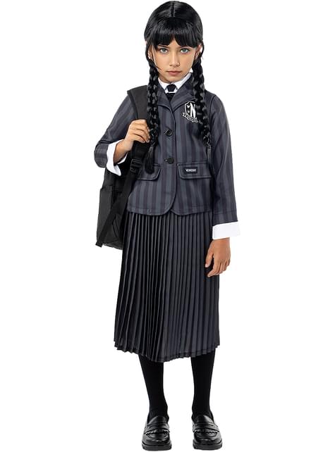 Trečiadienės Adams (Wednesday Addams) kostiumas mergaitėms su peruku – „Trečiadienė“ (Wednesday)