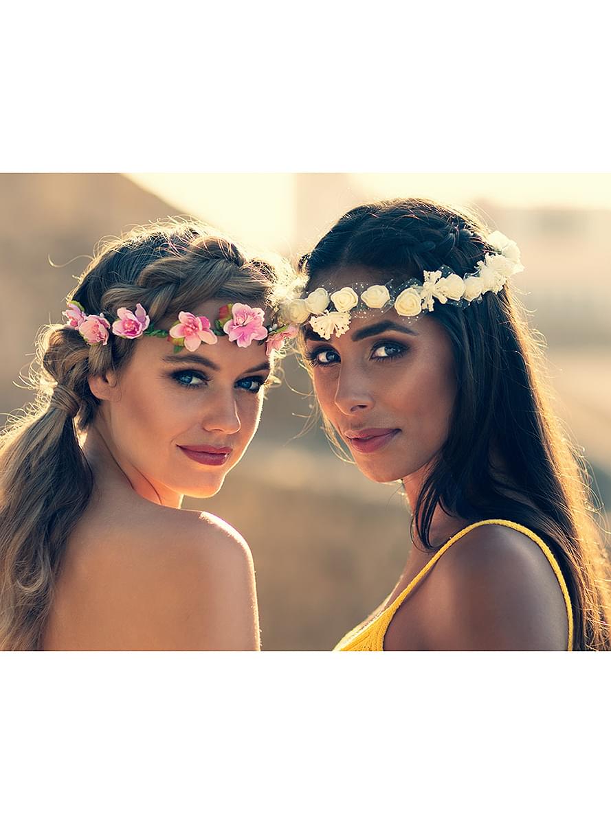 Balta gėlių galvos juosta moterims